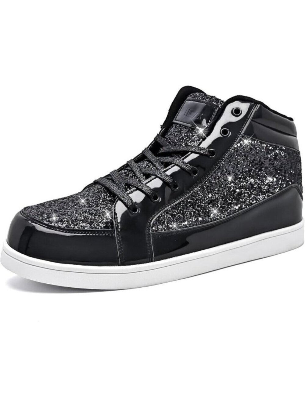 Igxx Men Black High Top Bling Glitter Party Disco Retro Metallic Gold Sneakers